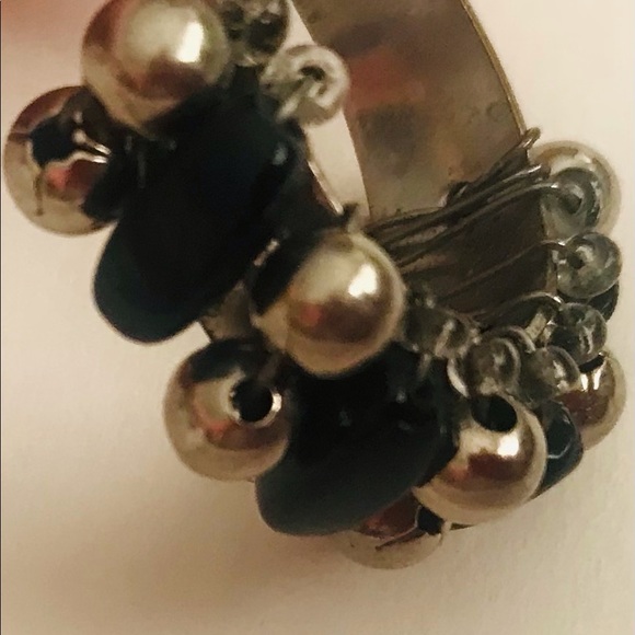 Screw Back Earrings Silver Color & Black Beads Handmade by Artist Original Owner - Picture 6 of 16